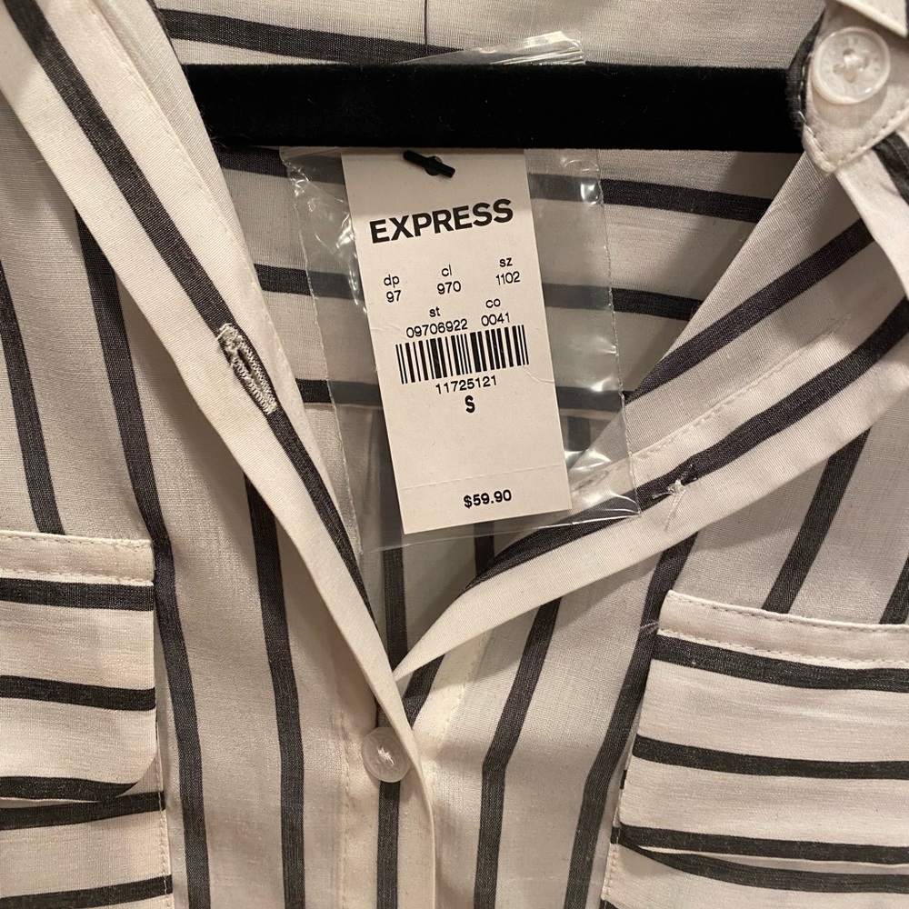 Express charcoal grey and White Striped Top - Picture 3 of 7